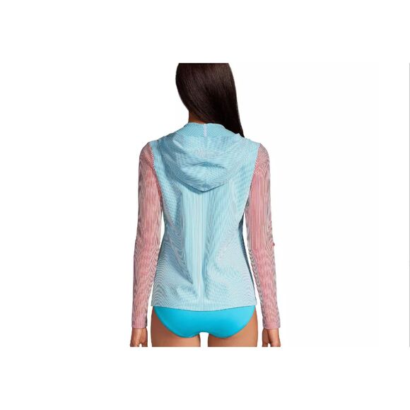 LANDS' END LARGE UPF 50 SEERSUCKER HOODED ZIP-FRONT RASH GUARD - Picture 2 of 7